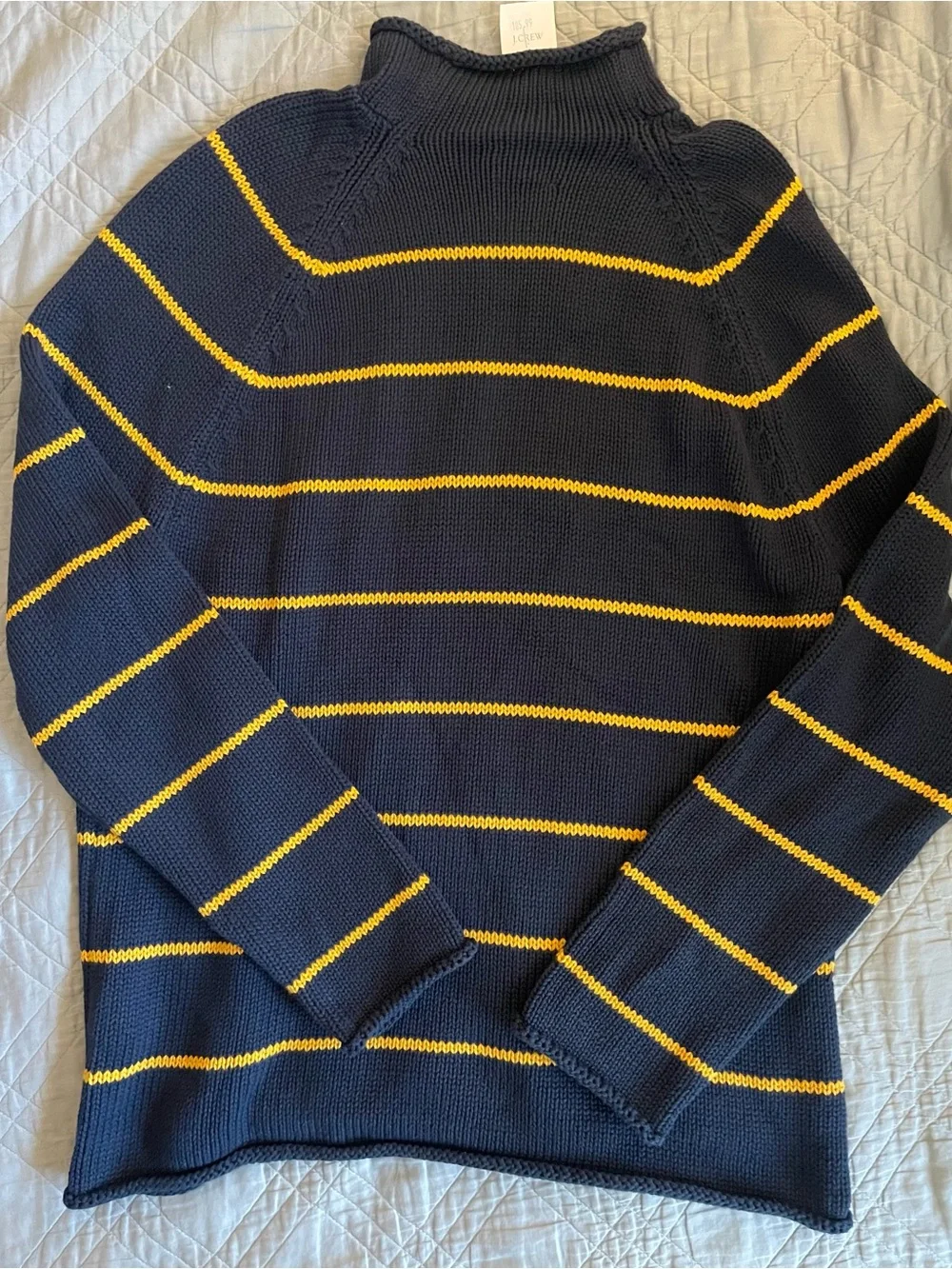 J. CREW 1988 RollneckT™ sweater in Navy Yellow Stripe Size M $118 CP609